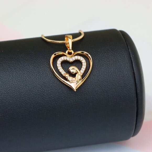 "Rose Gold Mother and Child Heart Pendant with Sparkling CZ Accents, XPPT1377 - Picture 13 of 13